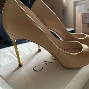 Casadei Nude Peep Toe Pumps Gold Heels size 10